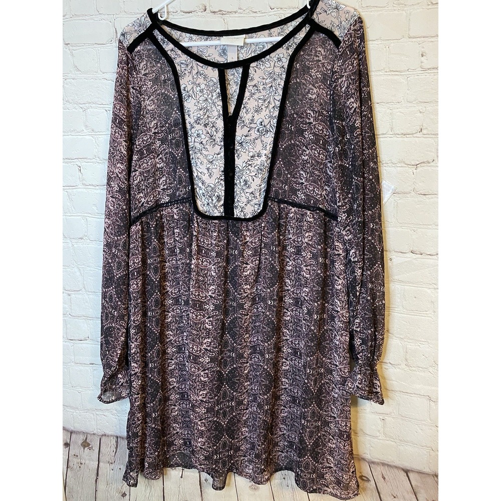 Knox Rose Black and Pink Patterned Long Sleeve Dress